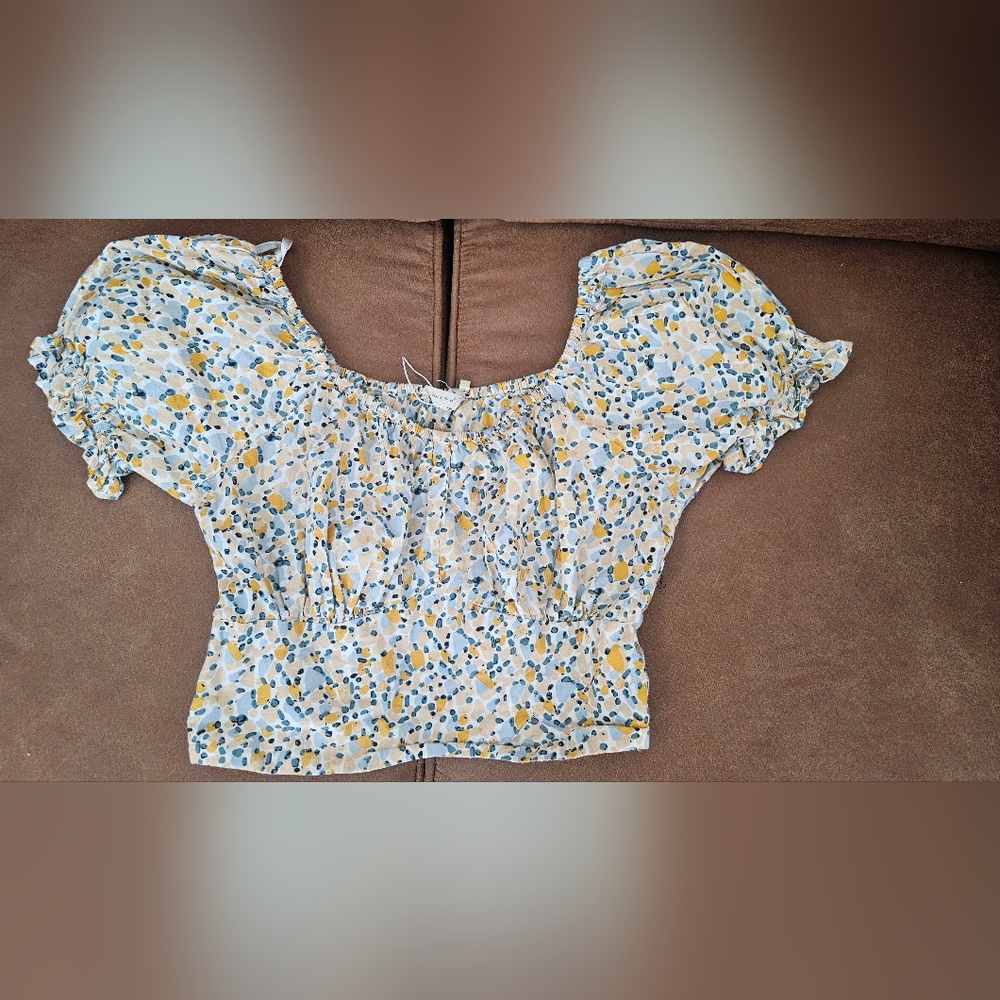 Floral Print Women's Top - Yellow and Blue